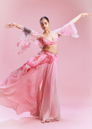Arelia Pink Chiffon Sharara And Cape Set by Dolly J, available on Indiaspopup.com