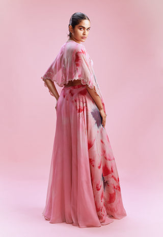 Arelia Pink Chiffon Sharara And Cape Set by Dolly J, available on Indiaspopup.com