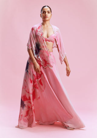 Arelia Pink Chiffon Sharara And Cape Set by Dolly J, available on Indiaspopup.com