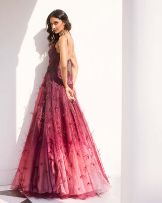 Amber Maroon Glow Shaded Gown by Dolly J, available on Indiaspopup.com