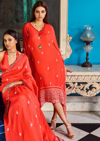 Orange Chiffon Chikankari Kaftan by Dolly J available on Indiaspopup.com