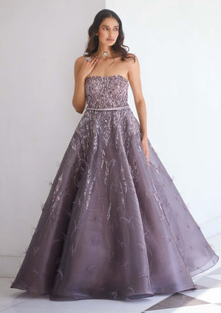 Harvest Mauve Gray Ball Gown by Dolly J, available on Indiaspopup.com