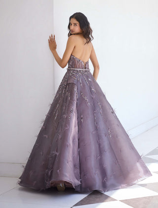 Harvest Mauve Gray Ball Gown by Dolly J, available on Indiaspopup.com