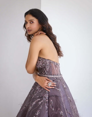Harvest Mauve Gray Ball Gown by Dolly J, available on Indiaspopup.com
