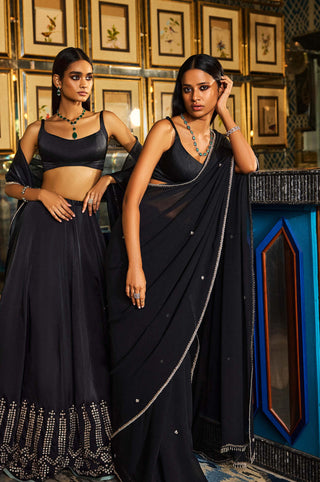 Black Chiffon Sari And Blouse by Dolly J available on Indiaspopup.com