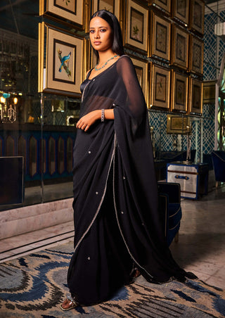 Black Chiffon Sari And Blouse by Dolly J available on Indiaspopup.com