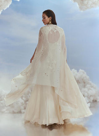 Nachiket Barve-Ivory Organza Cape And Lehenga Set-INDIASPOPUP.COM