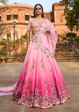 Pink Shaded Lehenga Set by Dolly J available on Indiaspopup.com