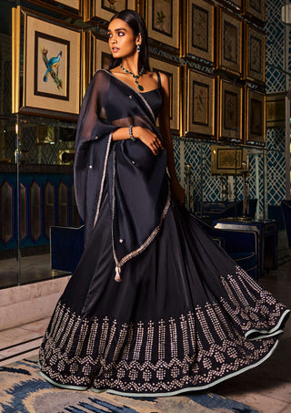 Black Satin Lehenga Set by Dolly J available on Indiaspopup.com