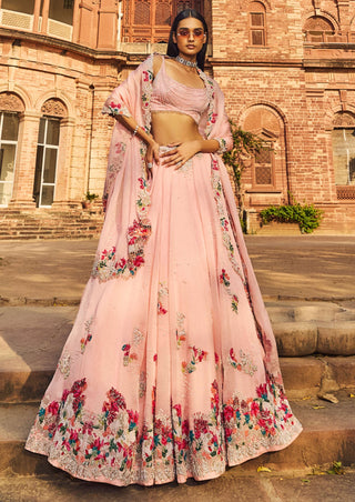 Blush Pink Organza Lehenga Set by Dolly J available on Indiaspopup.com