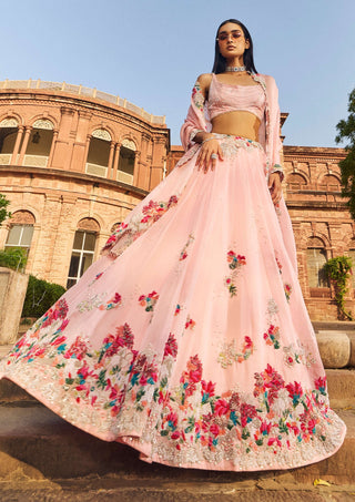 Blush Pink Organza Lehenga Set by Dolly J available on Indiaspopup.com