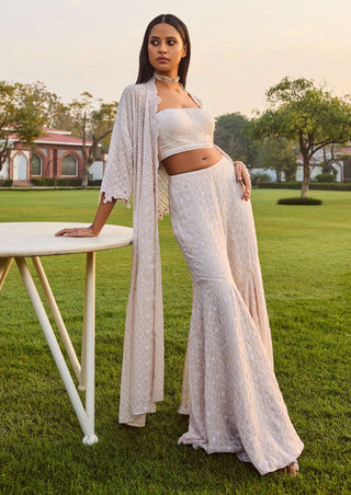 Offwhite Chikankari Jacket And Sharara Set by Dolly J available on Indiaspopup.com