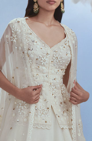 Nachiket Barve-Ivory Organza Cape And Lehenga Set-INDIASPOPUP.COM