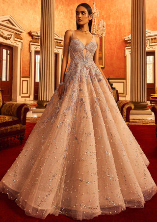 Gray Tulle Bridal Gown by Dolly J available on Indiaspopup.com