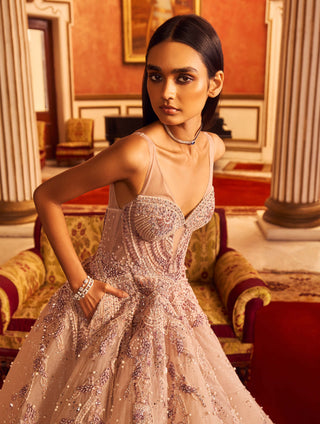 Gray Tulle Bridal Gown by Dolly J available on Indiaspopup.com