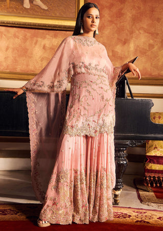 Rose Pink Chiffon Bridal Sharara Set by Dolly J available on Indiaspopup.com