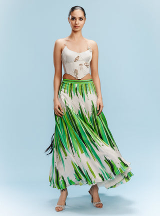 Harit Satin Stroke Printed Lehenga And Corset by Dolly J, available on Indiaspopup.com