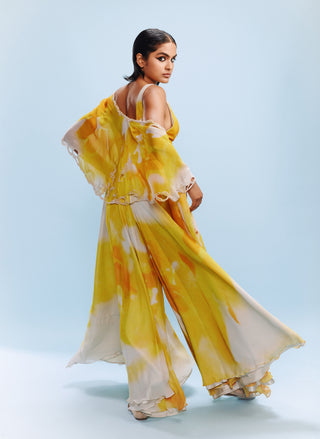 Ruya Chiffon Watercolor Jumpsuit And Cape by Dolly J, available on Indiaspopup.com