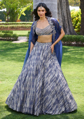 Keren Blue Embroidered Lehenga Set by Dolly J, available on Indiaspopup.com