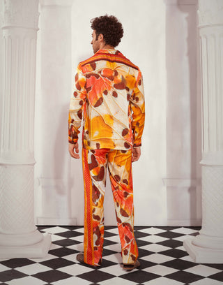 Tangerine Butterfly Print Shirt And Pants by Nikita Mhaisalkar Men available on Indiaspopup.com