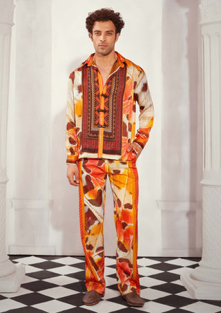 Tangerine Butterfly Print Shirt And Pants by Nikita Mhaisalkar Men available on Indiaspopup.com
