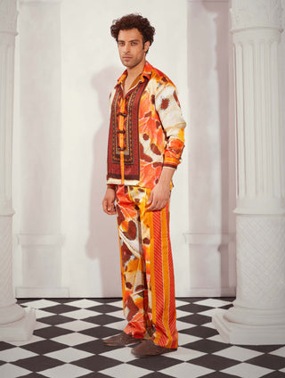 Tangerine Butterfly Print Shirt And Pants by Nikita Mhaisalkar Men available on Indiaspopup.com