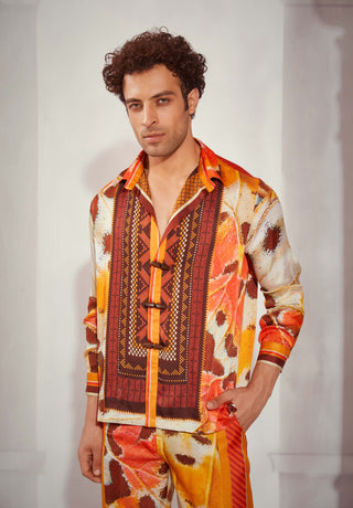 Tangerine Butterfly Print Shirt And Pants by Nikita Mhaisalkar Men available on Indiaspopup.com
