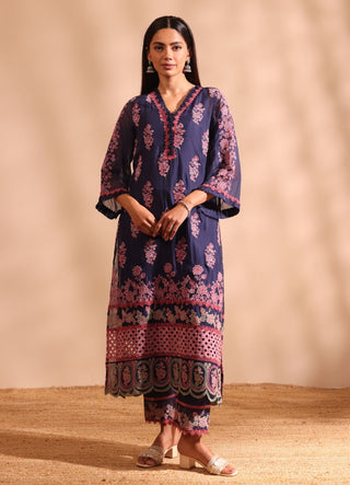 Valara navy embroidered kurta set