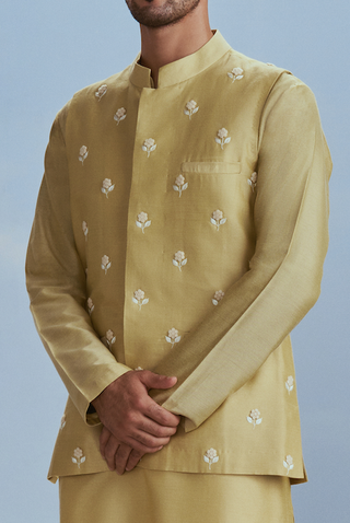 Nachiket Barve Men-Sap Green Nawab Bundi Set-INDIASPOPUP.COM