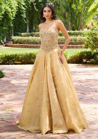 Naomi Gold Cocktail Gown by Dolly J, available on Indiaspopup.com