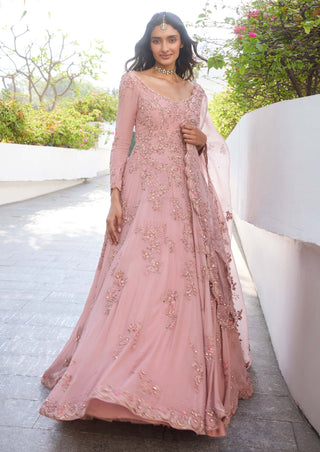 Shamira Pastel Pink Anarkali Set by Dolly J, available on Indiaspopup.com