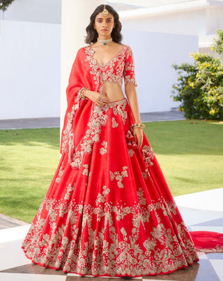 Eden Crimson Red Silk Lehenga Set by Dolly J, available on Indiaspopup.com