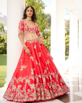 Eden Crimson Red Silk Lehenga Set by Dolly J, available on Indiaspopup.com