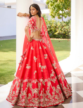 Eden Crimson Red Silk Lehenga Set by Dolly J, available on Indiaspopup.com