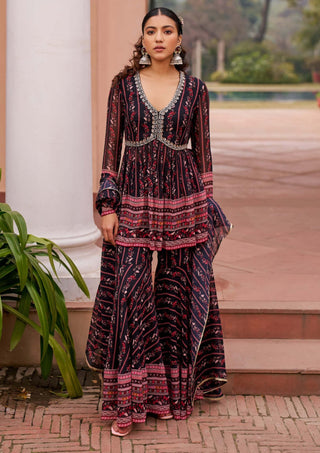 Chhavvi Aggarwal-Black Printed Sharara Set-INDIASPOPUP.COM