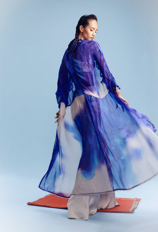 Tara Blue Watercolor Cape And Pant Set by Dolly J, available on Indiaspopup.com