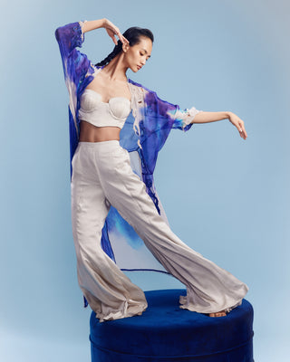 Tara Blue Watercolor Cape And Pant Set by Dolly J, available on Indiaspopup.com