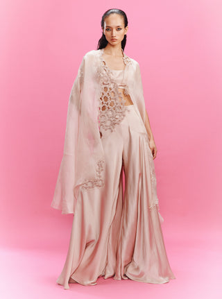 Elora Satin Peach Sharara And Cape Set by Dolly J, available on Indiaspopup.com