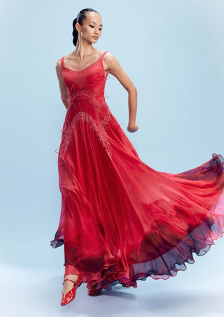 Venya Wine Watercolor Voluminous Gown by Dolly J, available on Indiaspopup.com