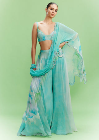 Kalila Aqua Floral Sharara Set by Dolly J, available on Indiaspopup.com