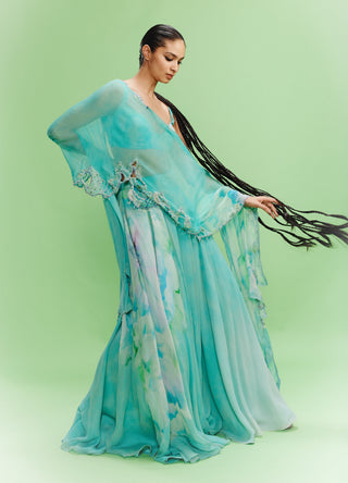Kalila Aqua Floral Sharara Set by Dolly J, available on Indiaspopup.com
