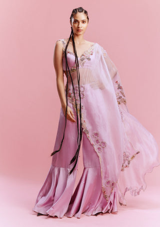 Elira Lilac Satin Sharara Set by Dolly J, available on Indiaspopup.com