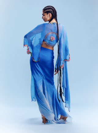 Zerya Blue Ombre Asymmetric Skirt With Bustier And Cape by Dolly J, available on Indiaspopup.com