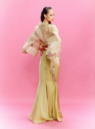 Naila Lime Skirt With Bustier And Cape by Dolly J, available on Indiaspopup.com