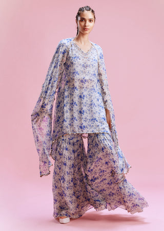 Ishani Chiffon Floral Kurta-Sharara And Cape by Dolly J, available on Indiaspopup.com