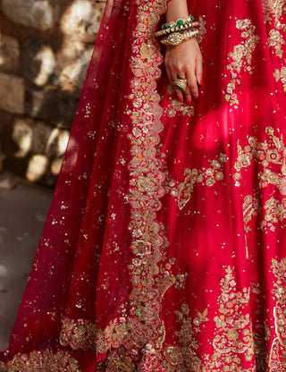 Atreyi Red Bridal Lehenga Set by Dolly J available on Indiaspopup