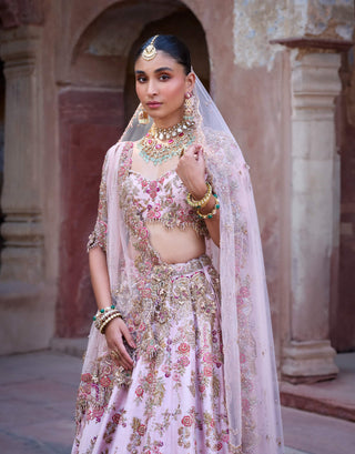 Ivati Pastel Pink Bridal Lehenga Set by Dolly J available on Indiaspopup