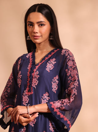 Valara navy embroidered kurta set