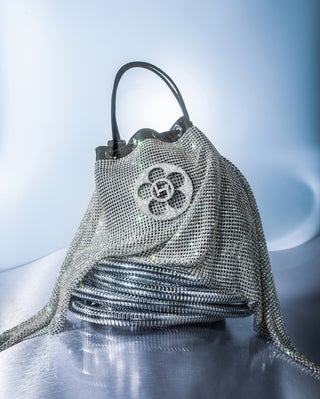 Outhouse Silver Poppi Crystal Bucket Bag available on indiaspopup