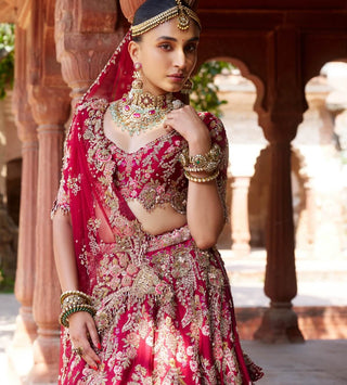 Indraja Red Bridal Lehenga Set by Dolly J available on Indiaspopup